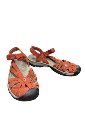 Keen mens orange black leather walking hiking sandals sz 8.5 SKU 10-078